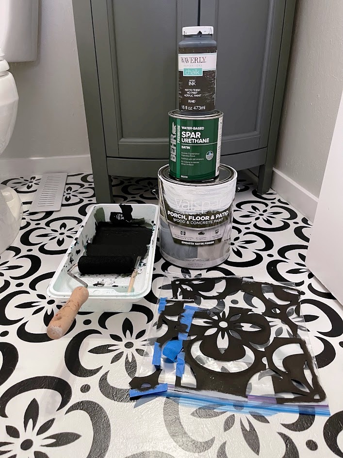 How to Stencil Your Bathroom Floor with Chalk Paint